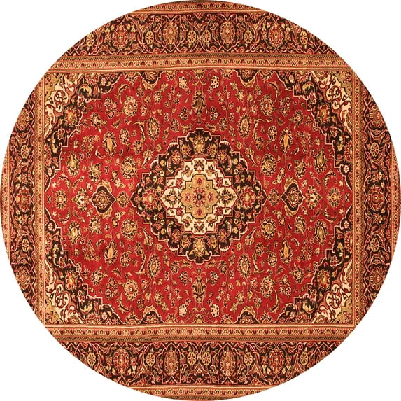 Ahgly Company Indoor Round Medallion Orange Traditional Area Rugs, 5' Round