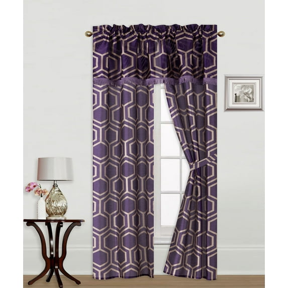 5PC SET SOLID ROD POCKET WINDOW CURTAIN WITH VALANCE AND TIE BACK R2-Purple taupe
