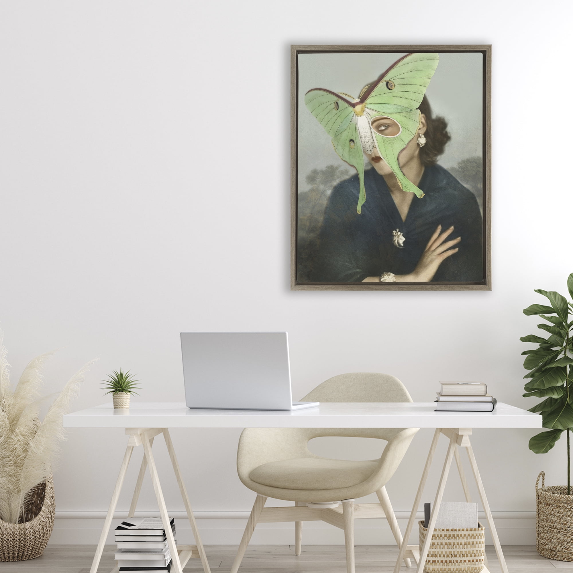 Stupell Industries Naturalist Portrait with Moth Brown Framed Floater Canvas Wall Art, design by Victoria Barnes