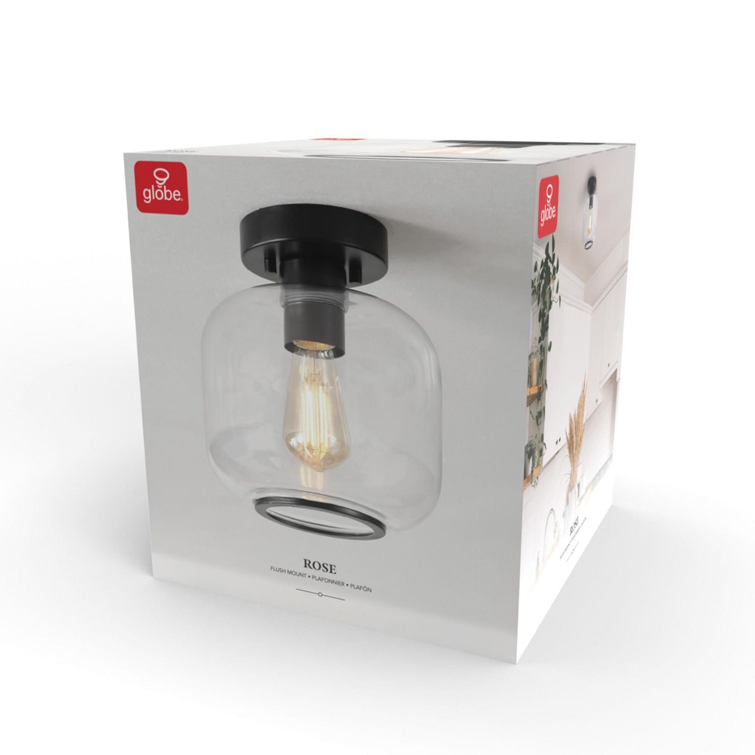 1-Light Matte Black Flush Mount Ceiling Light with Clear Glass Shade