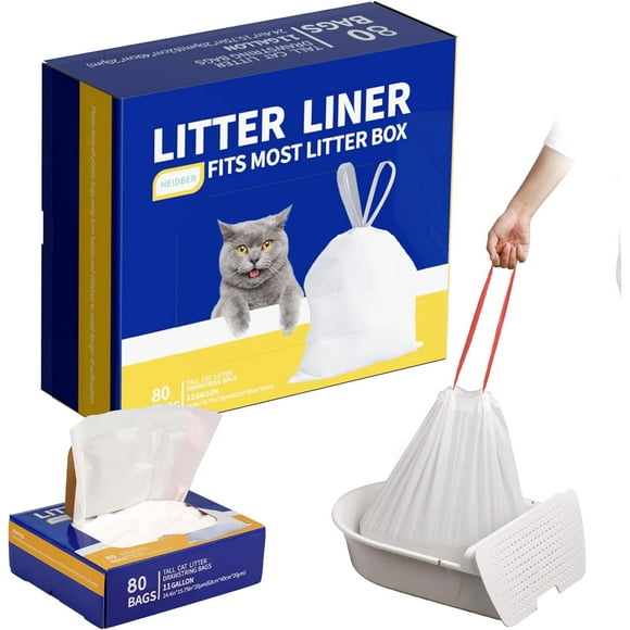 AIR-Drawstring Litter Liner Bags 80 Pack-Cat Litter Box Liner Bags for Litter Box Robot 3 and 4 Thick Waste Bags for Self-cleaning Cat Litter Box Liner Trash Bags for Home/Kitchen Trash Cans