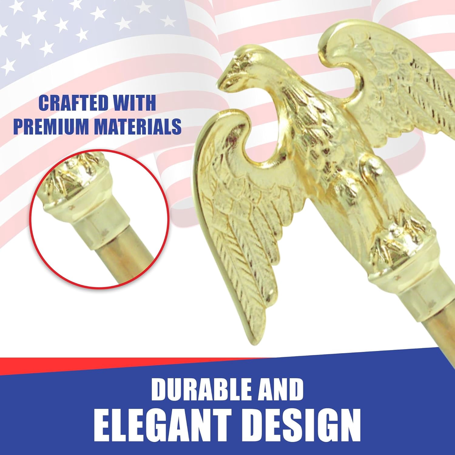 Indoor Flagpole Kit - NO FLAG - 7ft Pole -Metal Eagle