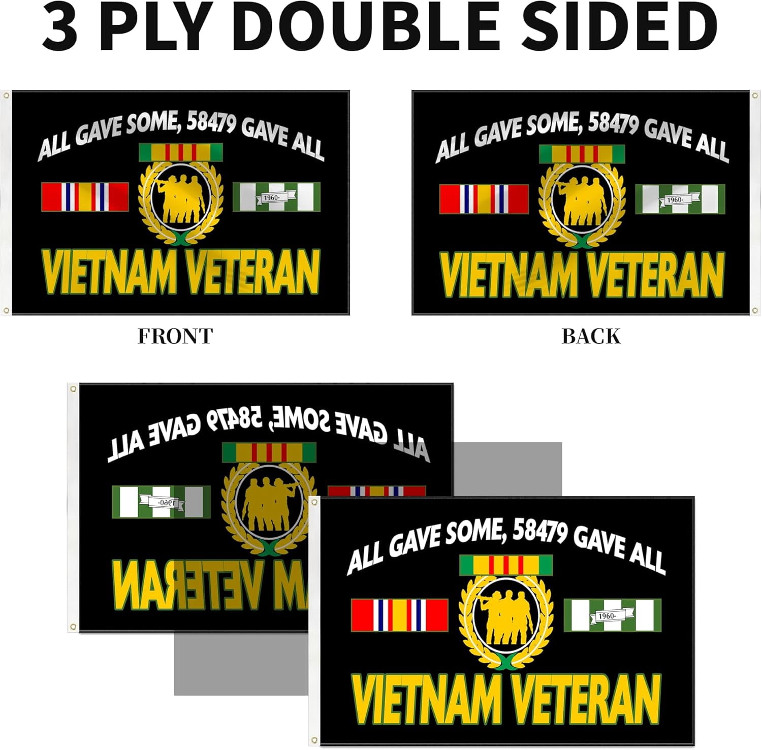 Lanola 3ply Vietnam Veteran Flag All Gave Some Gave All Flags 3x5 Ft Double Layers Heavy Duty Durable Large Flag Banner Outdoor Indoor Decorations with 2 Brass Grommets