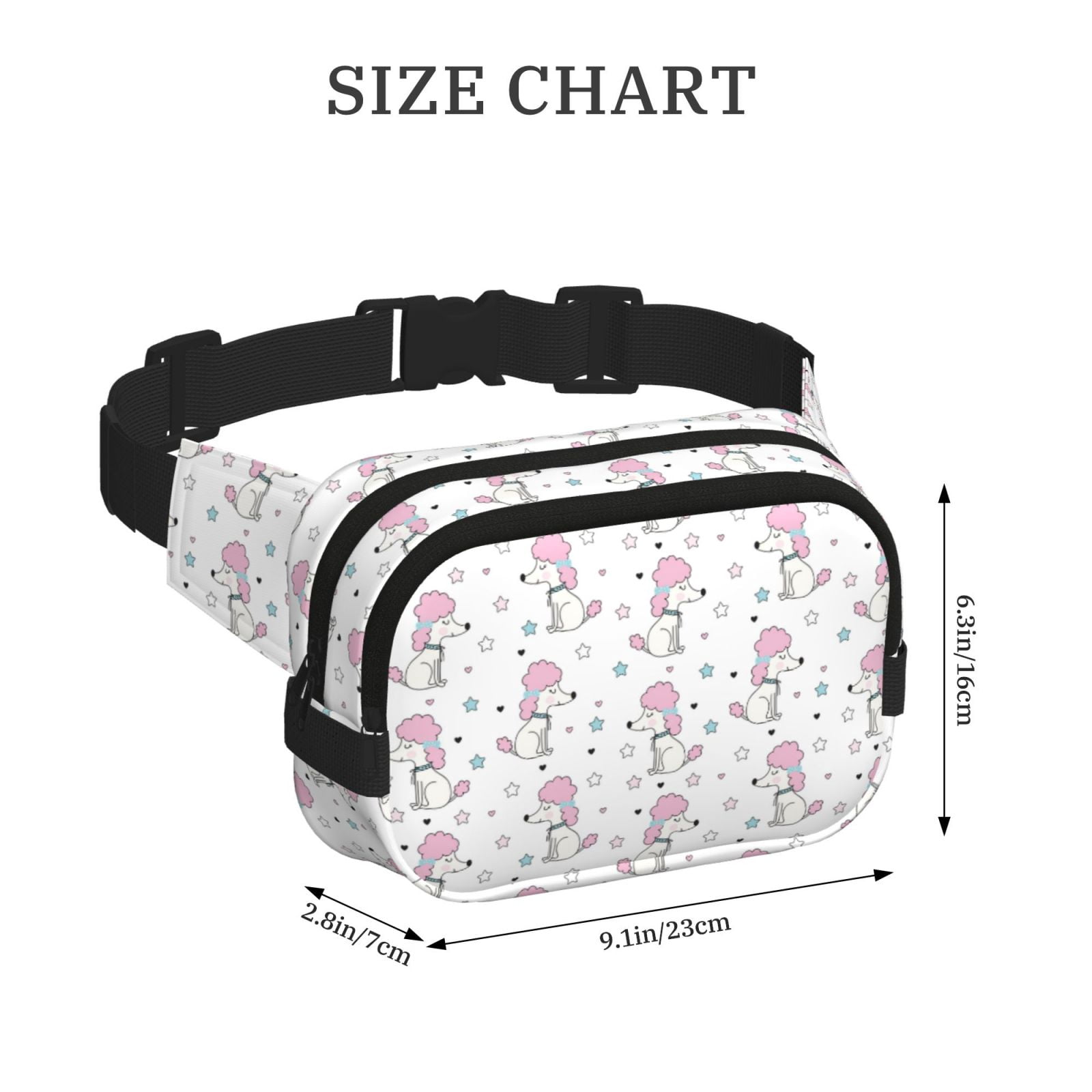 Picia Cute Poodle Dog Print Square Double-Layer Waist Bag Mini Adjustable Waist Belt Bag Exercise Running Travel Hiking