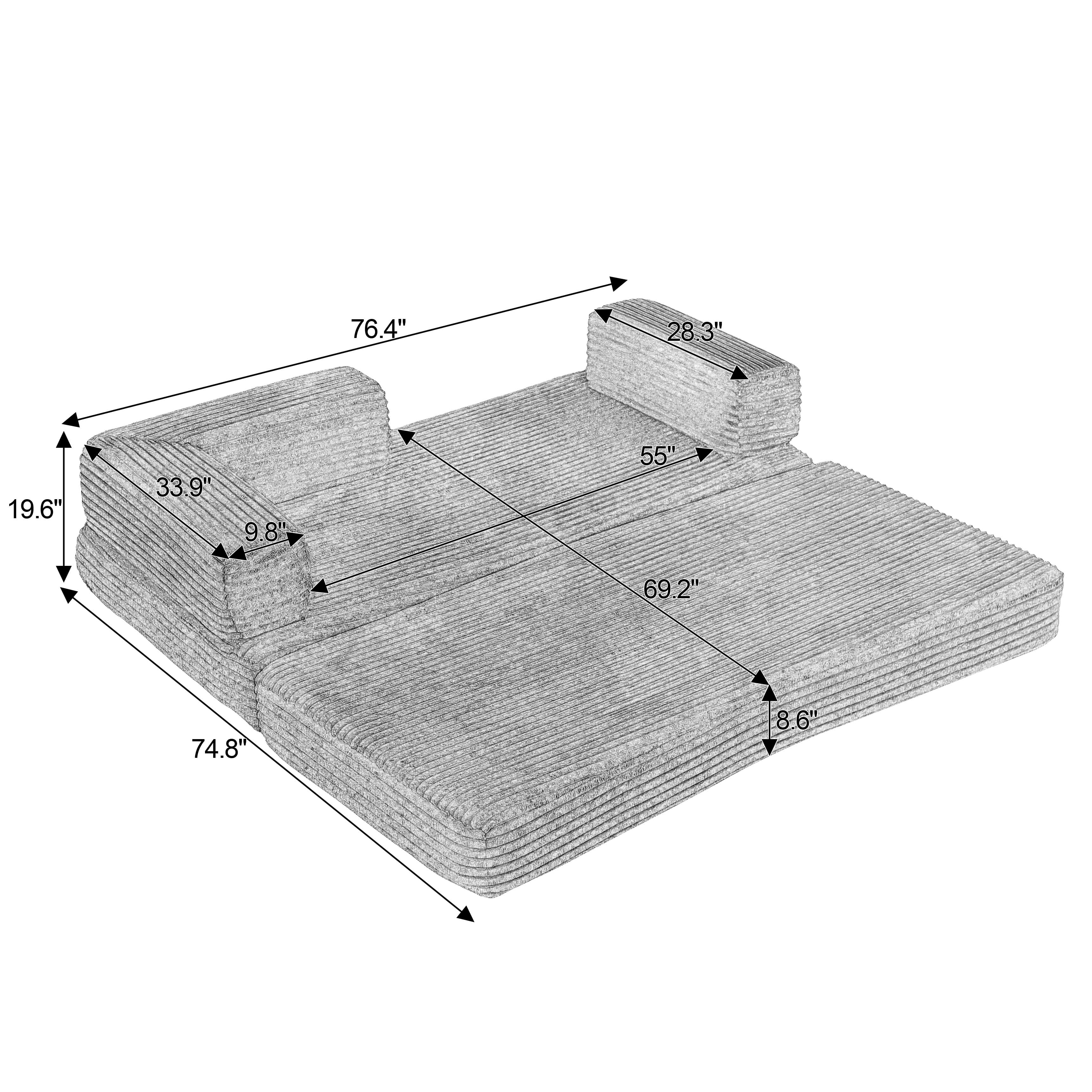MAYEERTY Corduroy Oversized Loveseat, Cloud Convertible Sleeper, Boneless Modular Couch for Living Room, Beige