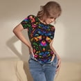 thumbnail image 5 of The Xecao Mexican Flower Traditional1 Women's Crew Neck Body Suit, a short-sleeved bodysuit and basic swimsuit, both comfort and style for dating and daily life, 5 of 9