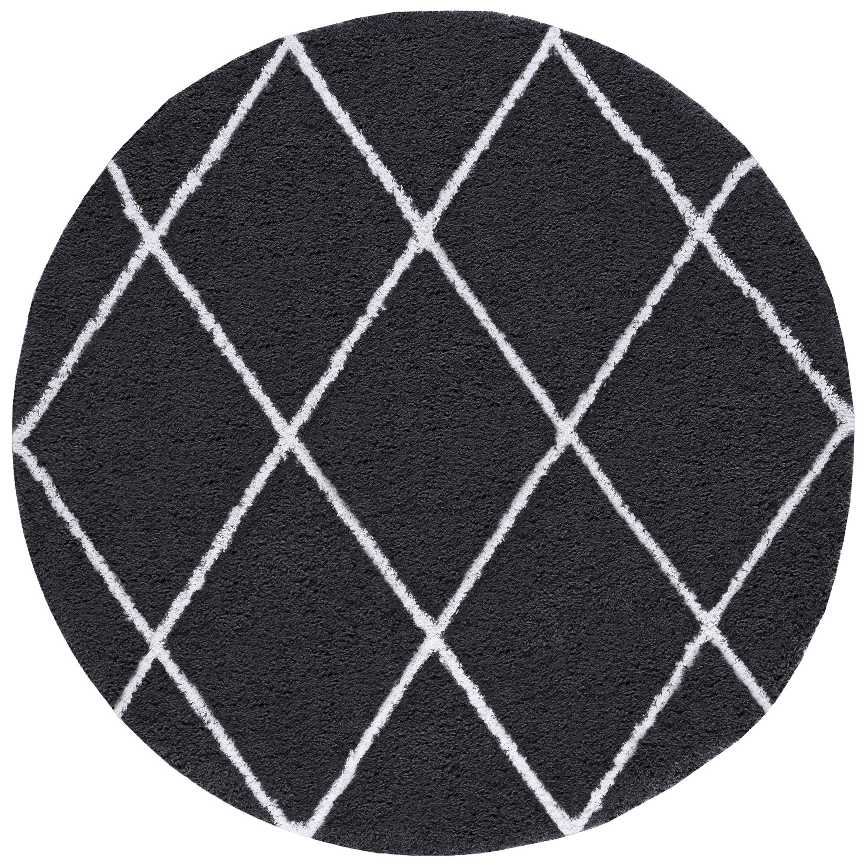 Jersey Shag Contemporary Diamond Dark Gray and White Polypropylene Indoor Area Rug, 8'x8' Round
