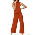 thumbnail image 5 of Women's Mock Neck Two Piece Sets Summer Sleeveless Tank with Wide Leg Crop Pants Casual Vacation Lounge Outfits 2026 Orange M, 5 of 7