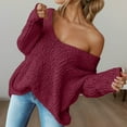 thumbnail image 2 of JIAYUE Women's Sweater Solid Color Oversized Knit Long Sleeve V-Neck Pullover Casual Loose Openwork Yarn Soft Comfortable Elegant Tunic Blouse Female Trendy Tops, 2 of 9