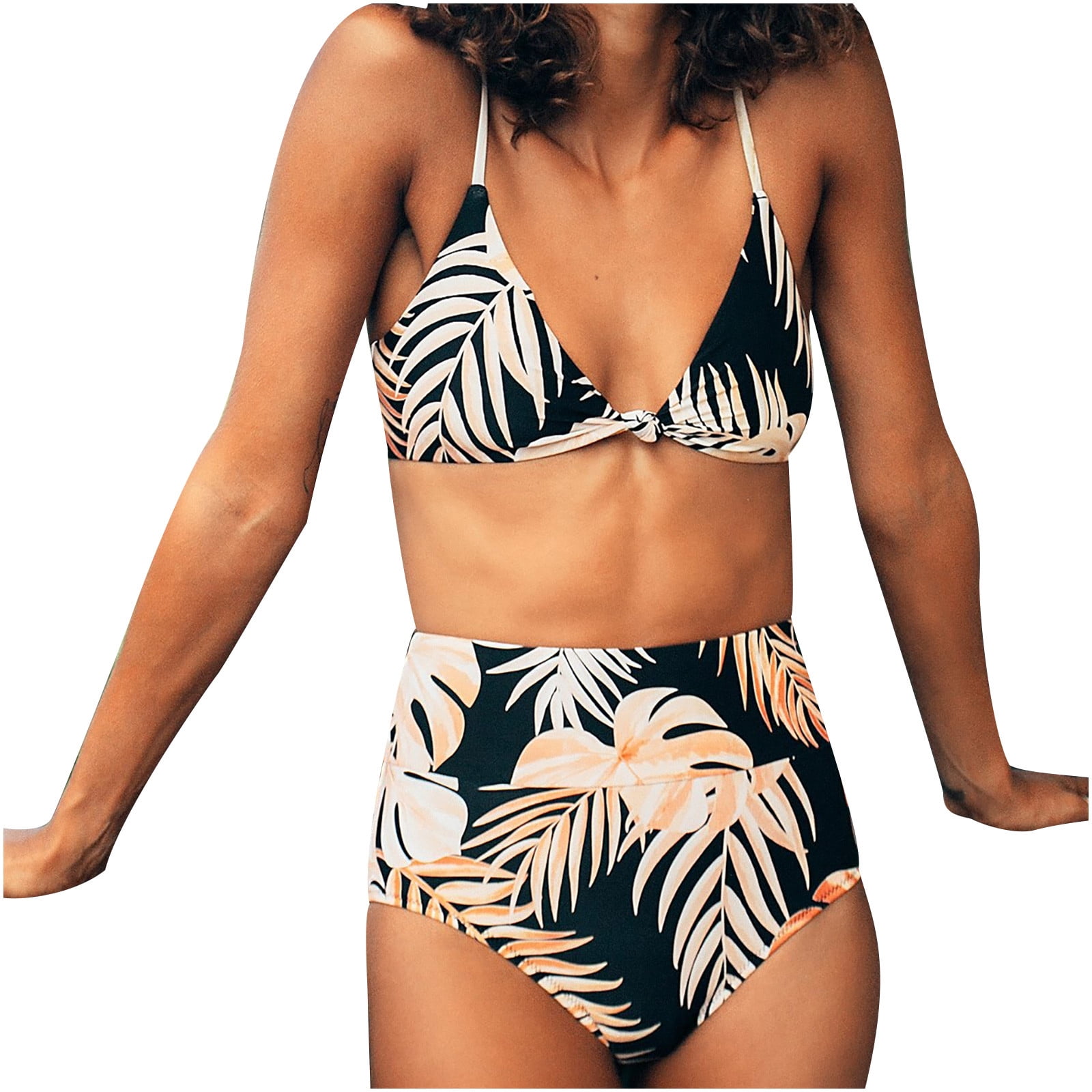 BLENCOT Women Fruit Print Swimwear Ruffled Detail High Waist Bikini Set Swimsuit