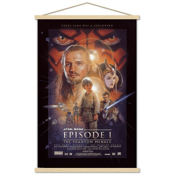 Star Wars: The Phantom Menace - One Sheet Wall Poster with Wooden Magnetic Frame, 22.375" x 34"