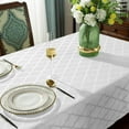 thumbnail image 3 of SASTYBALE Jacquard Tablecloth Flower Patterns Polyester Table Cloth Spill Proof Dust-Proof Wrinkle Resistant Table Cover for Kitchen Dining Tabletop Decoration (White, (Rectangle, 60" x 120"), 3 of 4