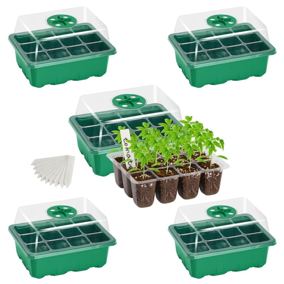 Bonviee Paquete de 5 bandejas de inicio de semillas, kit de iniciación de semillas con cúpula de humedad ajustable y base, mini propagador de invernadero interior para inicio de cultivo de semillas (1
