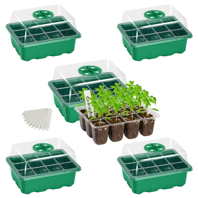 Bonviee Paquete de 5 bandejas de inicio de semillas, kit de iniciación de semillas con cúpula de humedad ajustable y base, mini propagador de invernadero interior para inicio de cultivo de semillas (1