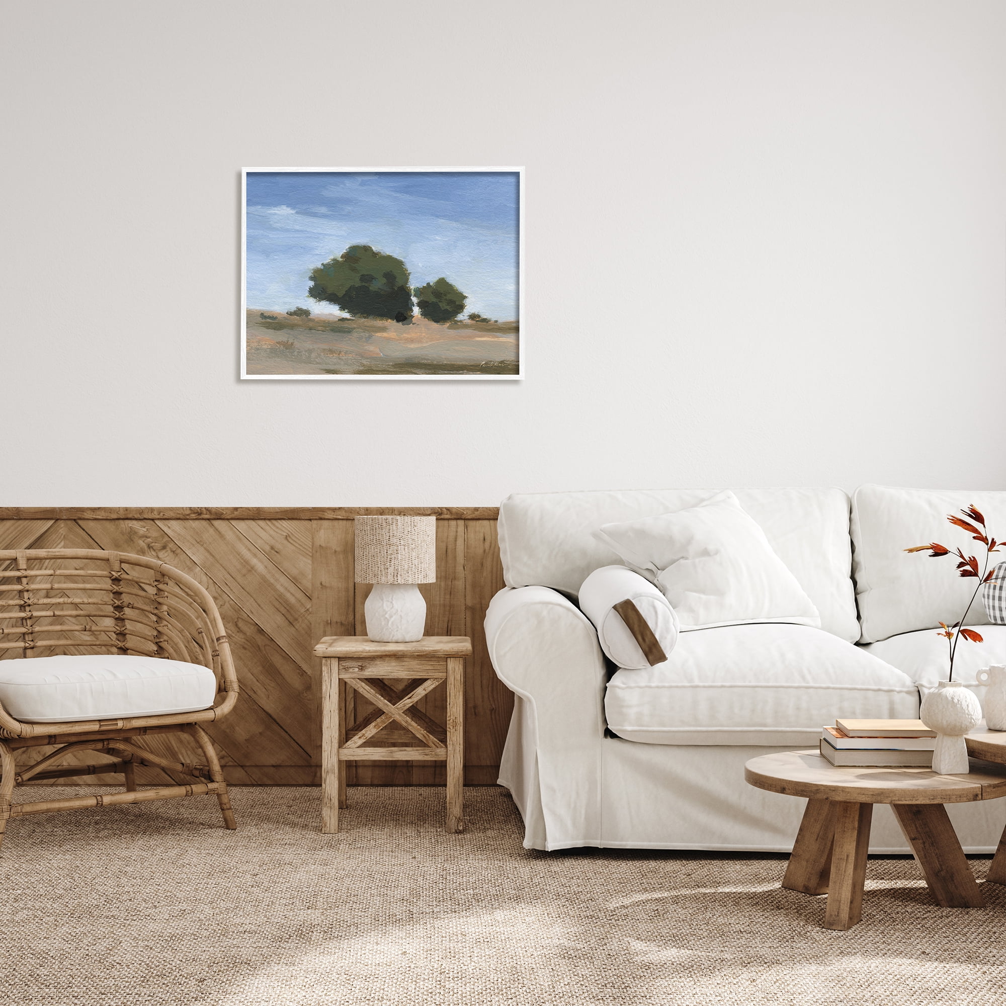 Stupell Industries Blue Sky Landscape Nature Painting White Framed Art Print Wall Art, 30 x 24