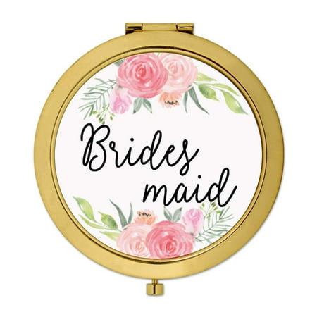 Mirror Perch - Andaz Press Compact Mirror Bridesmaid Wedding Gift, Gold, Peach and Pink Roses, 1-Pack