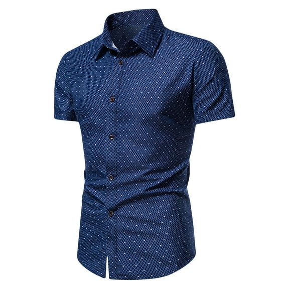 WREESH Men's Casual Slim Fitting Button Down Shirts Solid Color Short Sleeve for a Sharp and Comfortable Look Navy