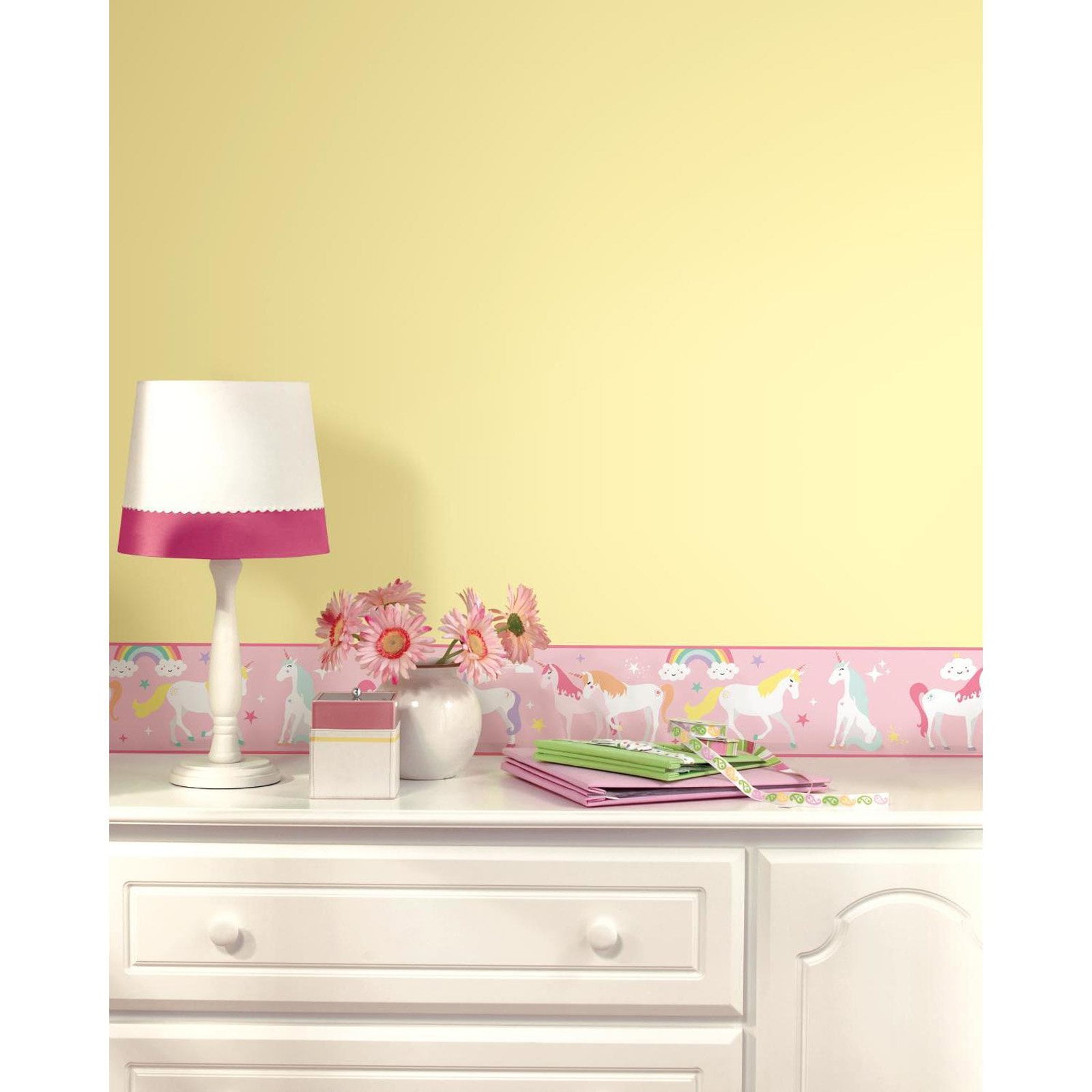 RoomMates Magical Unicorn Peel and Stick Wallpaper Border - Pink and White
