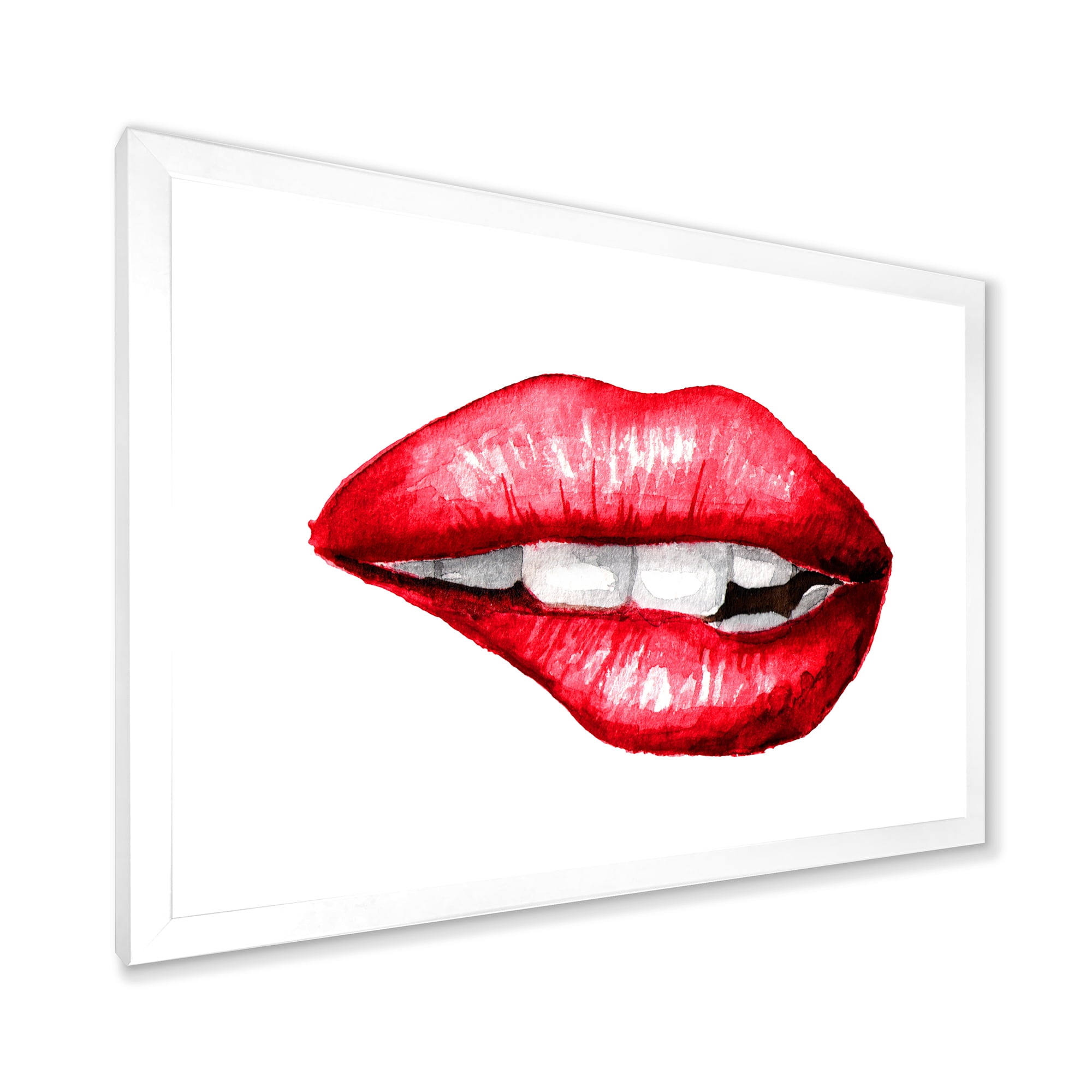 Designart 'Sexy Plump Puffy Girl Lips Biting' Modern Framed Art Print