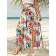 thumbnail image 5 of Hibeli Women Hawaiian Floral Print Maxi Skirt High Elastic Waisted Split Thigh Long Skirt with Pockets, 5 of 8