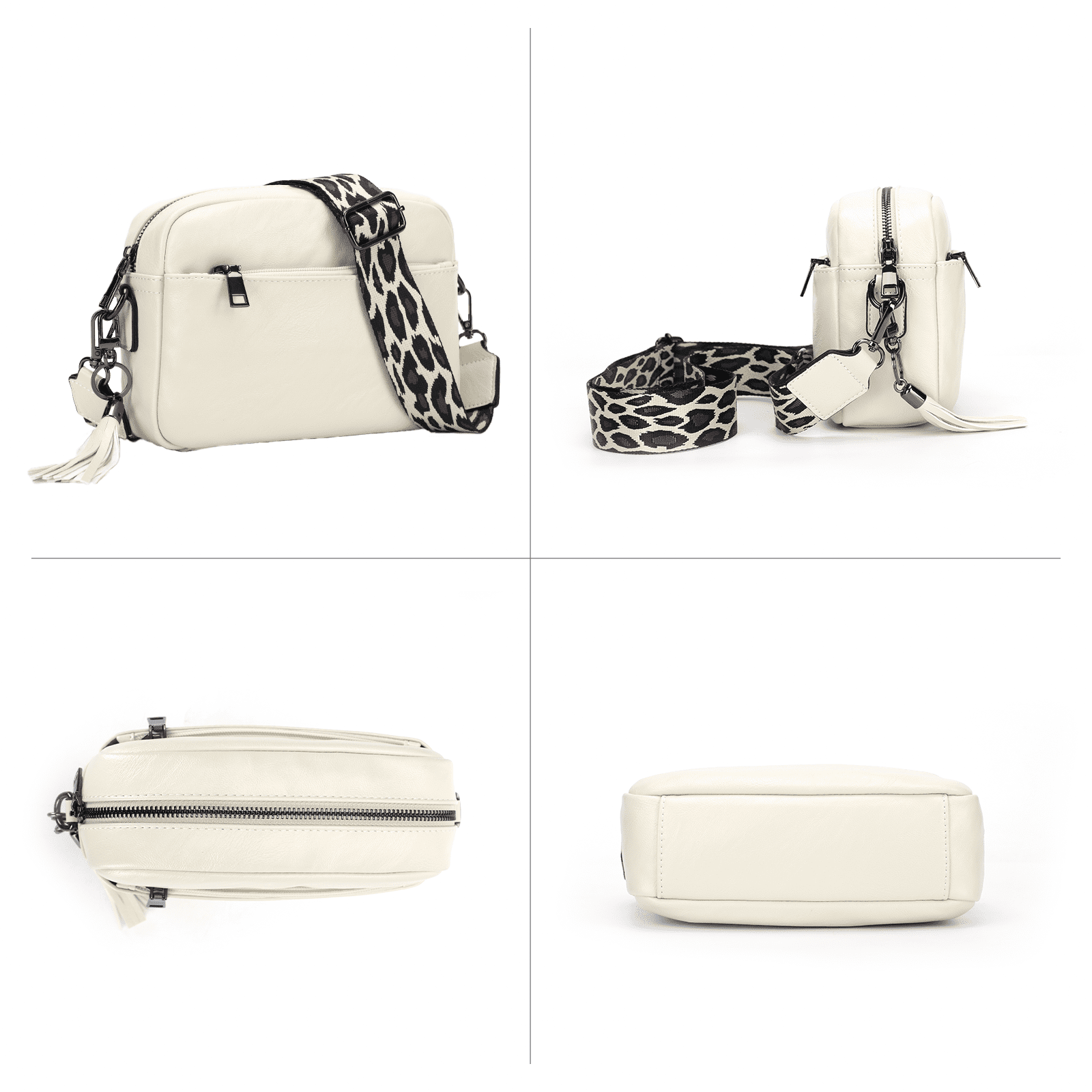 KL928 Leather Crossbody Bag for Women Ladies Wide Strap Shoulder Bag Small Purses and Handbags(Beige)