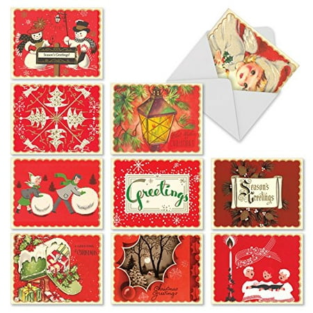 'M1757XB A CRIMSON CHRISTMAS' 10 Assorted All Occasions Cards Feature Retro Holiday Imagery with Envelopes by The Best Card (The Best Agency Christmas Cards Of 2019)