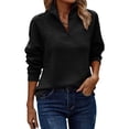 thumbnail image 3 of Womens Long Sleeve Quarter Zip Pullover Sweater Casual Loose V Neck Collared Ribbed Knit Jumper Tops Black XL, 3 of 9