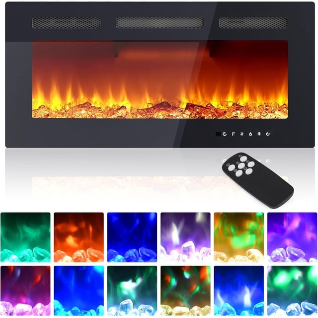 Bingirl 36-Inch Recessed Electric Fireplace with Remote Control, Wall-Mounted, 750/1500W Heater
