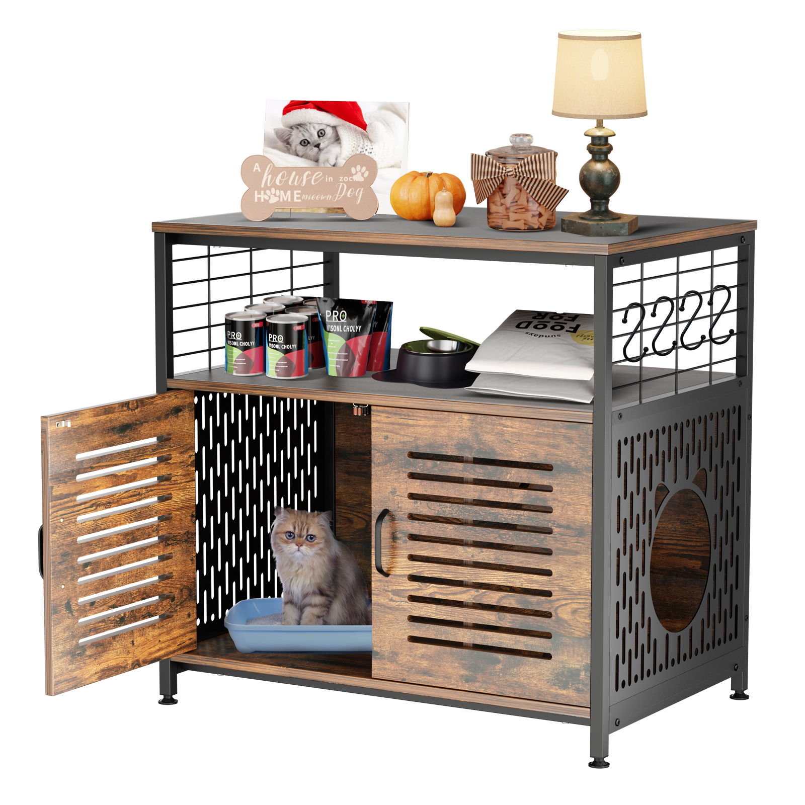 NAIZEA Cat Litter Box Enclosure, Hidden Cat House Furniture, Side Entry