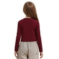 thumbnail image 2 of TSSOE Girl's Long Sleeve Crop Top Athletic Streetwear Hip-Hop Clothes Round Neck Pullover Shirts Basic Tees Burgundy 8-10, 2 of 7
