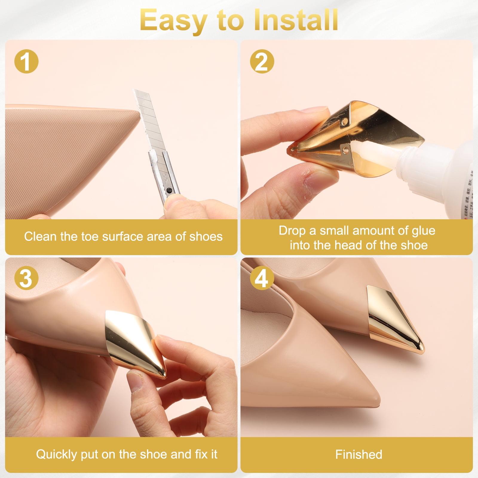 Unique Bargains 6Pcs Metal Pointed Protector High Heel Toe Caps Durable Shoe Tip Cover