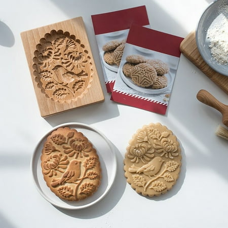 

Baabni Raspberry Shortbread Mold-Carved Wood Gingerbread Biscuits Shortbread Mold