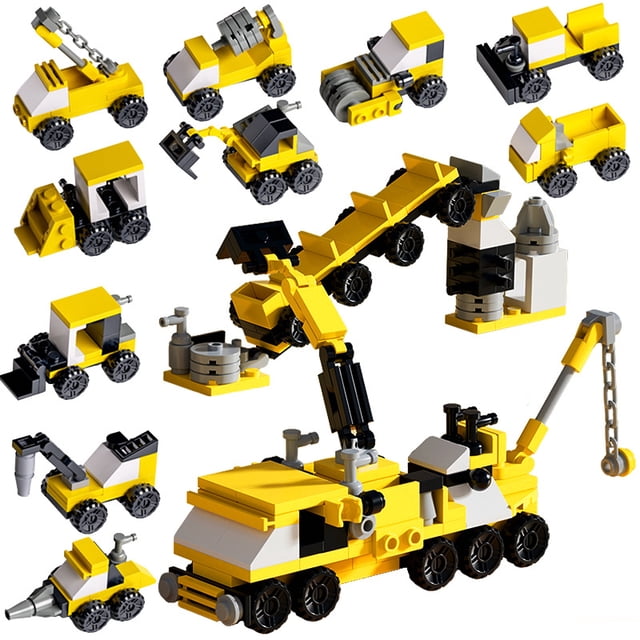 Juguete de bloques de construcción para niños, ensamblaje de partículas pequeñas, vehículo de construcción para niños, 10 cajas (Qiwu 77711), caja