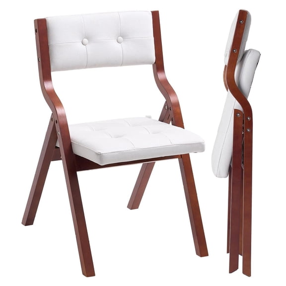 Wooden Folding Chairs with Cushion - Set of 2, Portable Padded Dining Chairs for Kitchen, Office, Wedding - White