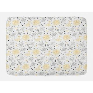 Gray and Yellow Floral Ikat Bath Mat