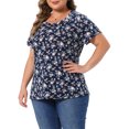 thumbnail image 4 of Agnes Orinda Plus Size Tops for Women Floral Printed Short Sleeve Round Neck Loose Casual Basic Tee Shirt 3X Navy Blue, 4 of 6