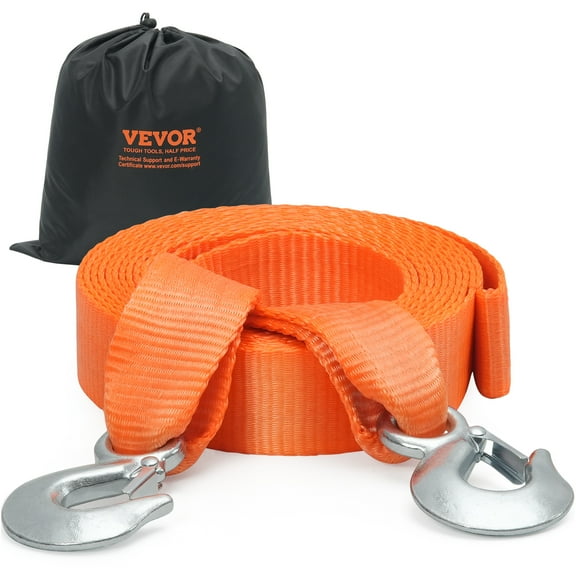 VEVOR ATV Tow Strap with Hooks, 2-inch x 20-foot, 17000 lbs Capacity, Durable Recovery Rope with Security Hooks for Trucks and Vehicles, Essential Towing Accessory for Roadside Assistance