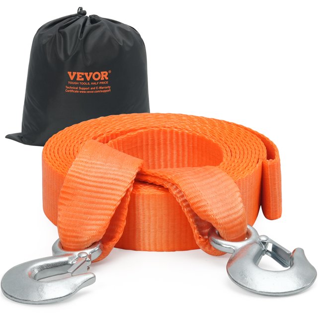 VEVOR Car Tow Cable Towing Strap Rope 17000 lbs 20 ft with 2 Hooks Heavy Duty