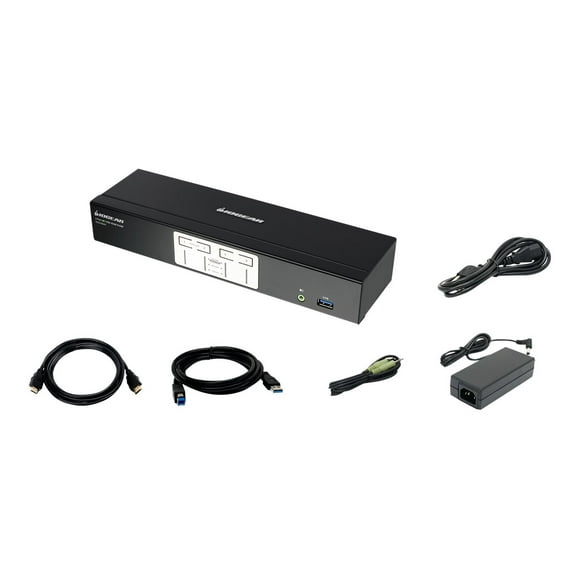IOGEAR 4-Port Cinema 4K KVMP Switch USB 3.1 Gen1 Hub Audio HDMI et et Mixer - KVM / Audio / Commutateur USB - 4 x KVM / Audio / USB - 1 Utilisateur local - Bureau - Conforme TAA