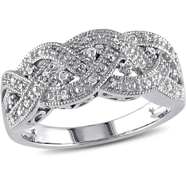 Miabella 1/8 Carat T.W. Diamond Sterling Silver Braided Ring