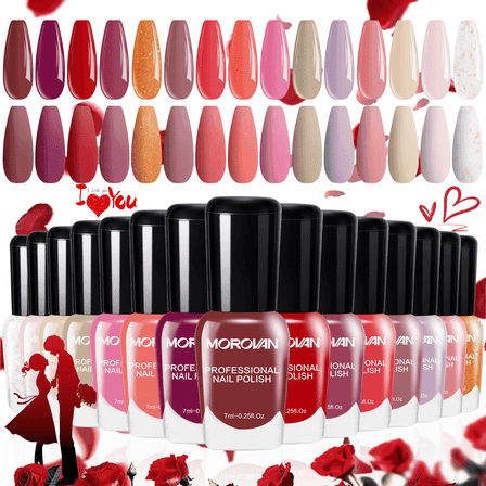 Morovan Nail Polish Set:Dark Wine Cherry Red Hot Pink Fingernail Polish Kit Air Quick Dry Gift Set for Women