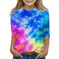 thumbnail image 2 of Maean Kids Tie Dye Graphic Tshirts Girls Boys 3/4 Sleeve Crewneck Tshirt Summer Tee Shirts for 3-12 Years, 2 of 5
