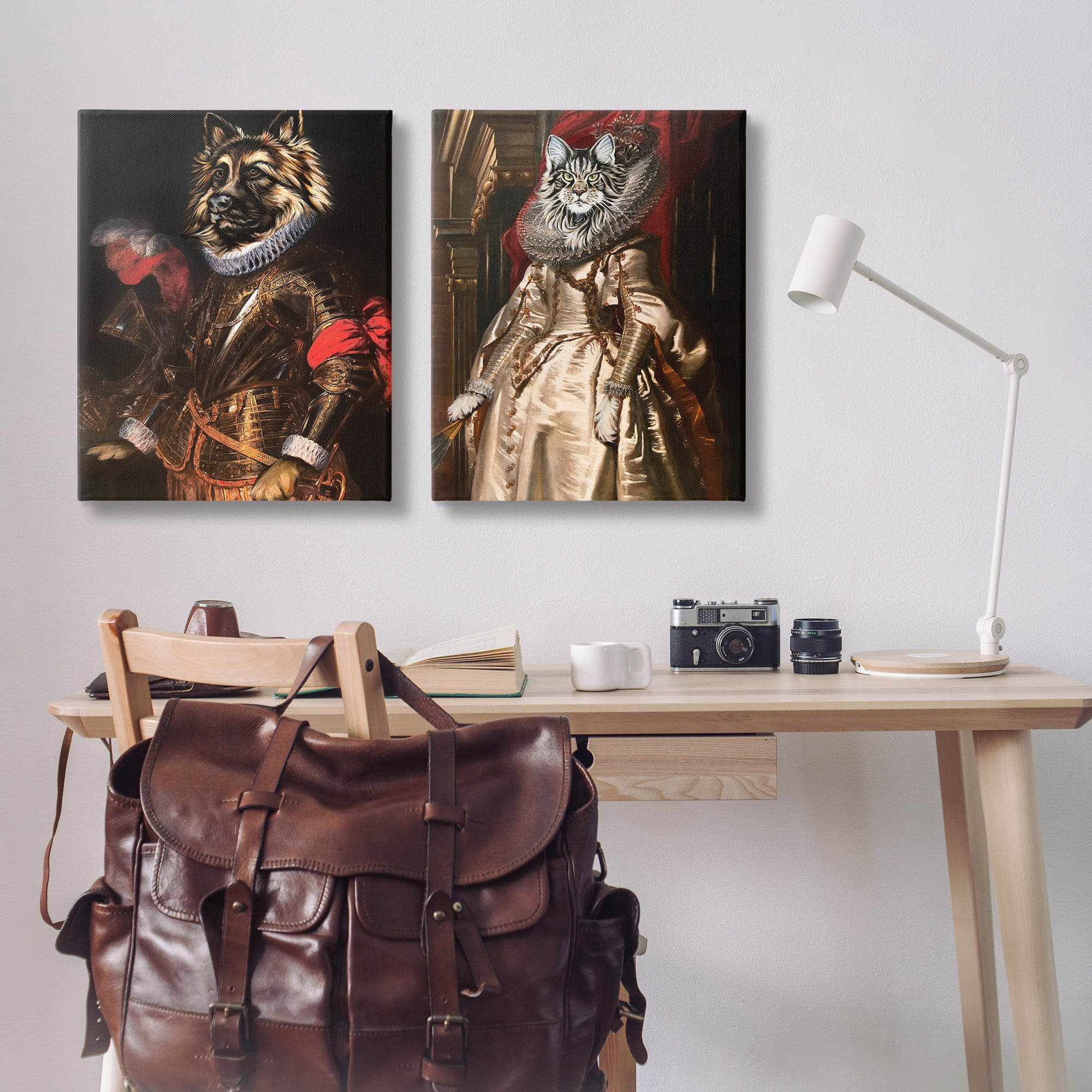 Stupell Industries Royal Garb Dog & Cat Novelty & Humor Painting Wrapped Canvas Art Print Wall Art, 24 x 30, Set of 2