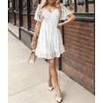 thumbnail image 5 of Weardear Womens Dresses Casual Vacation Beach Dresses for Women V Neck Smocked Short Sleeve Ruffle Hem Mini Dresses White Flowy Summer Dresses, 5 of 7
