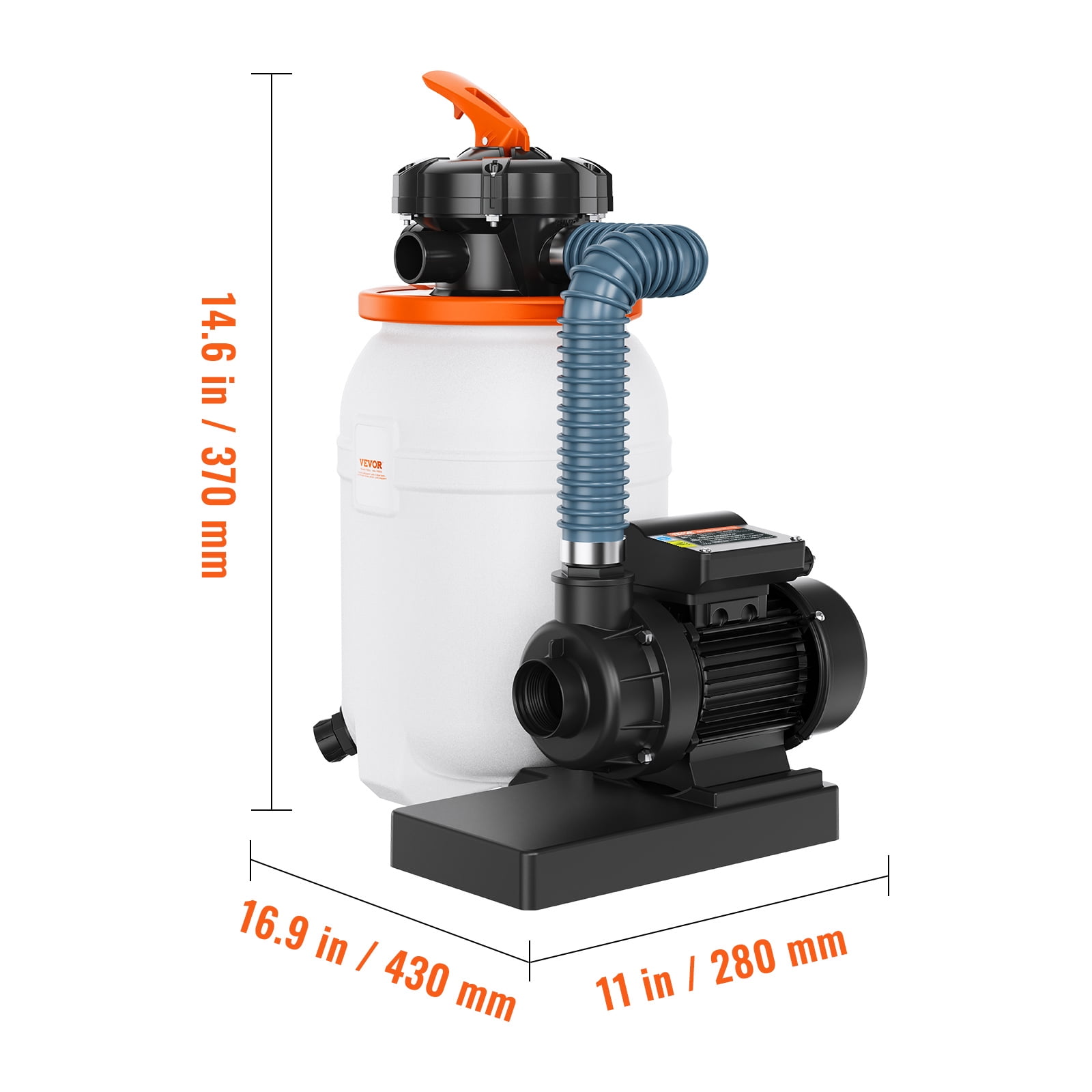 SKYSHALO Sand Filter Above Ground 0.33HP Pool Pump 1585GPH Flow 10" 5-Way Valve