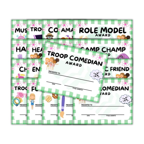 Scout Superlative Awards End of The Year Girl 20pk Individual Troop Designs Appreciation Green Checkered Cookie Seller Recognition Bridge Ceremony Most Likely to