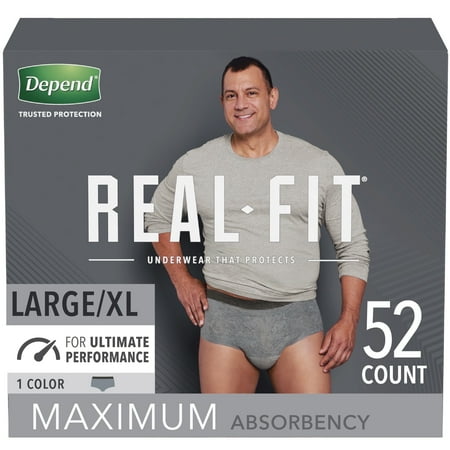 Depend Real Fit Incontinence Underwear for Men - Maximum Absorbency - L/XL - Gray - 52ct