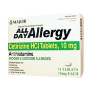 Major All Day Allergy 24Hr Tab Cetirizine Hcl-10 Mg White 14 Tablets Upc 309045852415