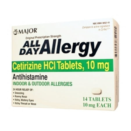 Major All Day Allergy 24Hr Tab Cetirizine Hcl-10 Mg White 14 Tablets Upc 309045852415