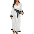 thumbnail image 2 of SwiftWear Women's Bridal Robe with Ruffle Trim - Sheer Lace Sleeves & Waist Tie Elegant Deep V-Neck Bath Cover up Robes for Wedding​, White, 2 of 9